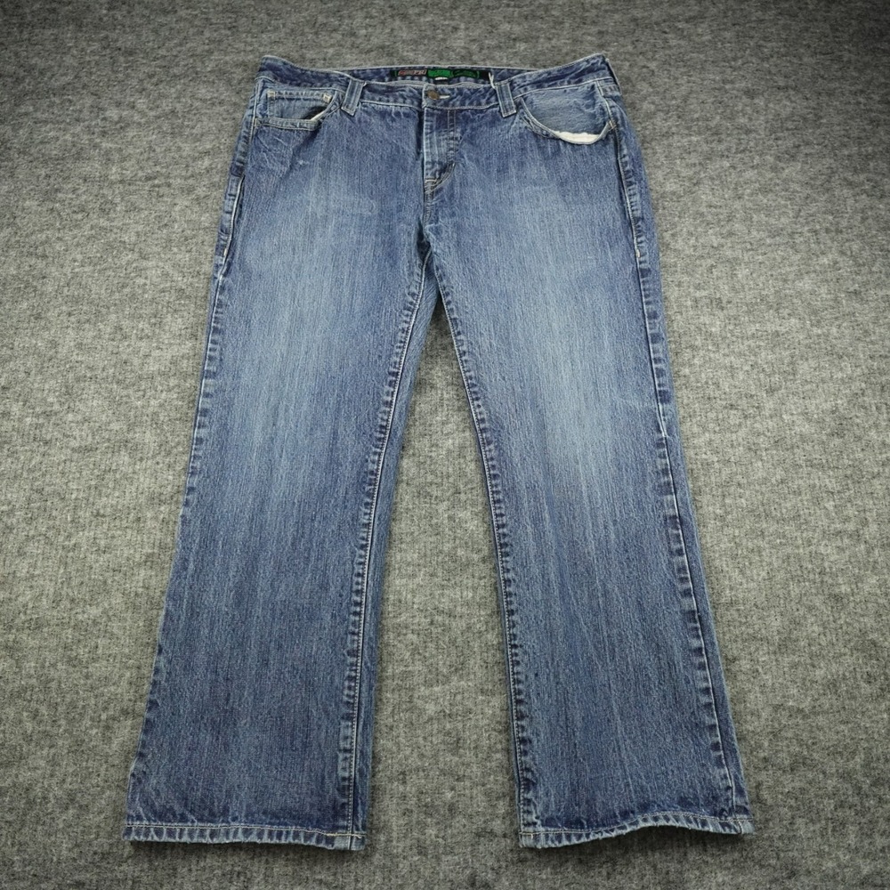 Rock&Roll Denim FR Jeans Mens‎ 40x30 Blue Pistol Straight Regular Fit Flame Work